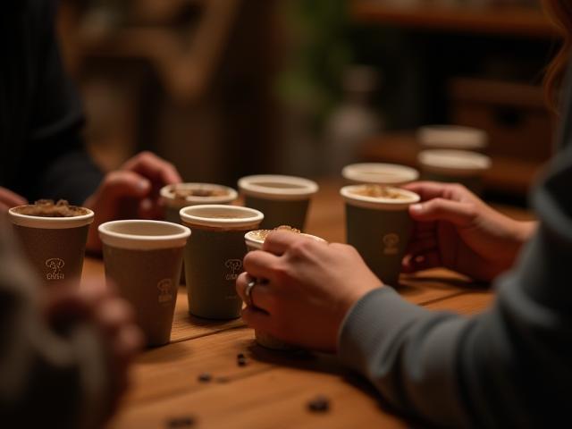Дегустация на кафе – чаши с различни видове кафе пред участник